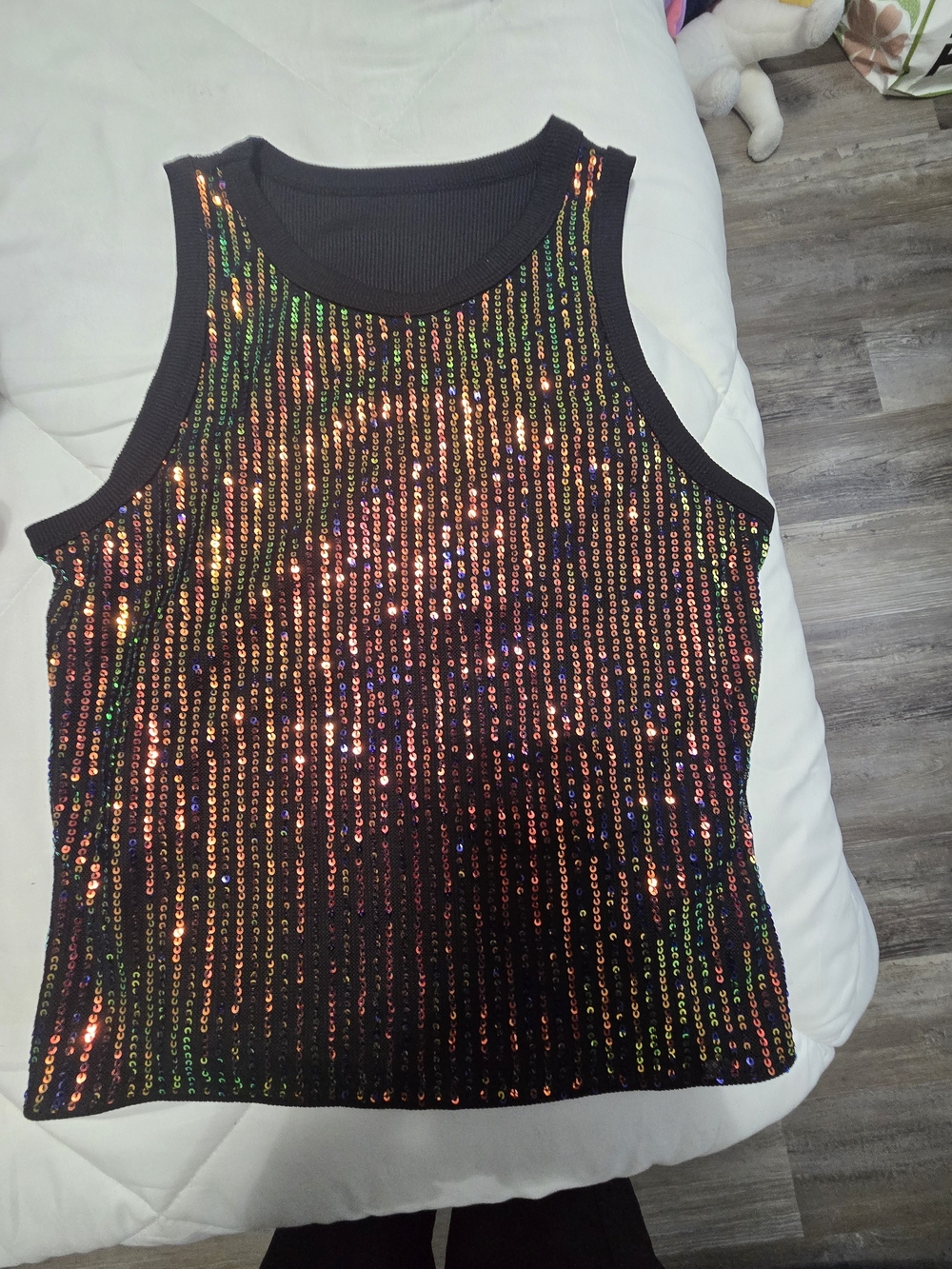 Black Sequin Tank Top - Shimmery Multicolor Accent